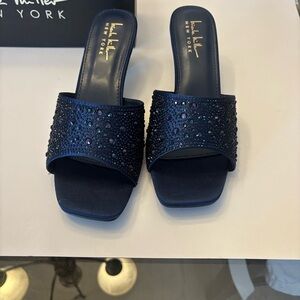 Nicole Miller Navy Embellished Mules